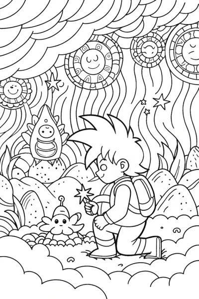 Goku’s Galactic Treasure Hunt Coloring Page