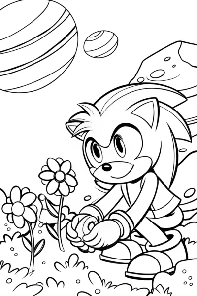 Sonic’s interstellar garden quest coloring page