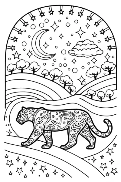 Panther on the Cosmic Path Coloring Page
