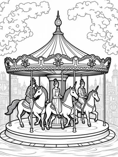 Unicorns on a magical carousel