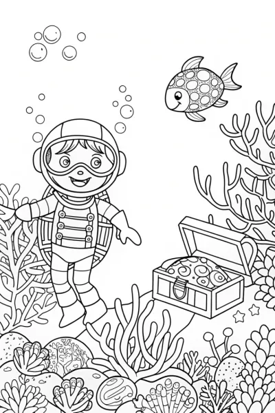 Blippi’s Underwater Treasure Hunt Coloring Page