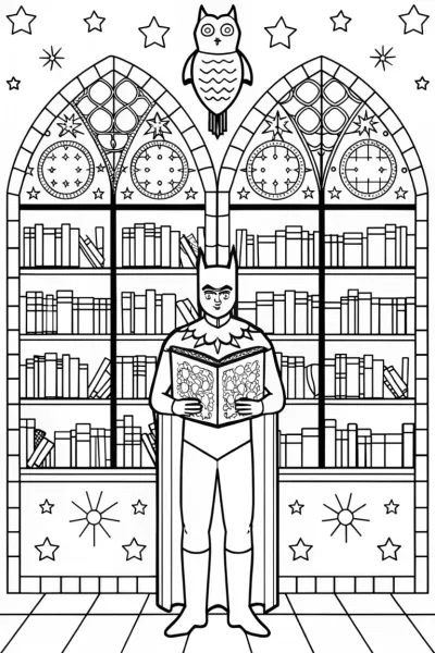 Batman and the Enchanted Library Coloring Page