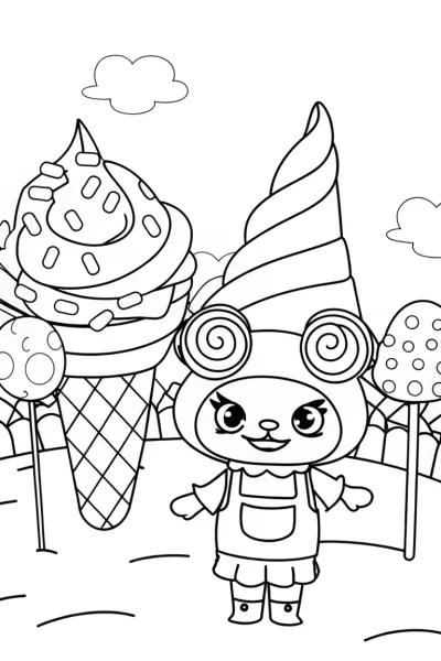 Kuromi’s Dreamy Ice Cream Adventure Coloring Page