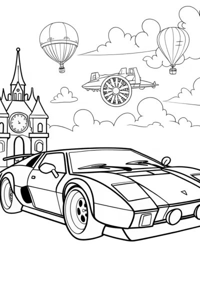 Steampunk Lamborghini Adventure Coloring Page