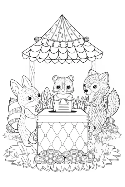 Woodland animals at a voting booth