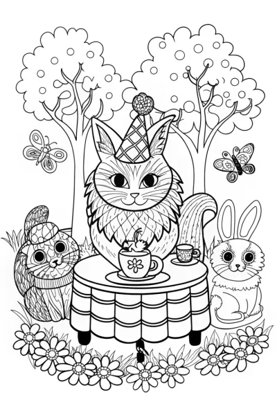 Whimsical Cat Tea Party with Fluffy and Friends
