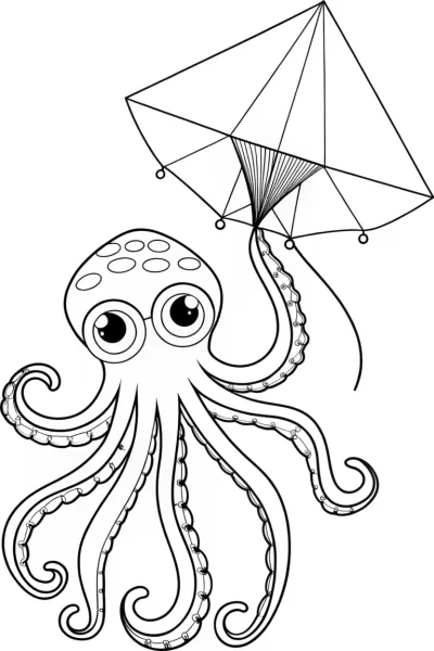 Octopus flying a colorful kite