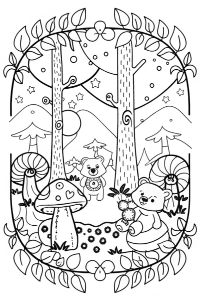 Care Bears in a Magical Forest Coloring Page