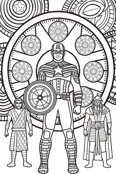 Captain America in a time warp quest coloring page
