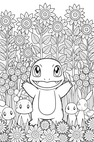 Charmander’s Garden Adventure Coloring Page