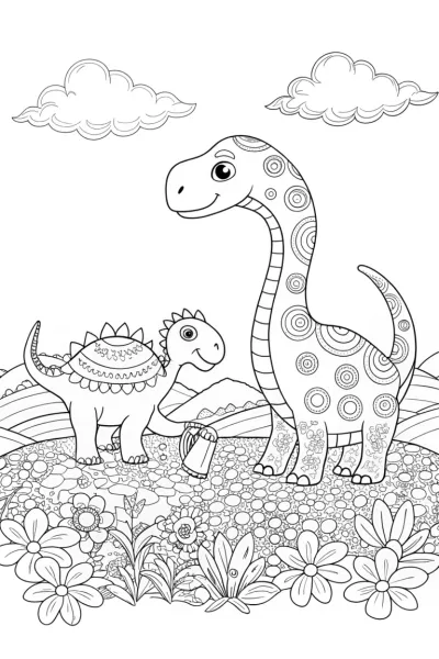 Dino Gardeners Coloring Page