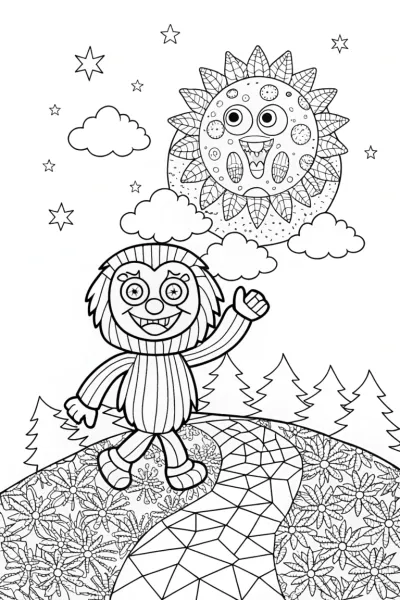Huggy Wuggy’s Starry Night Adventure Coloring Page