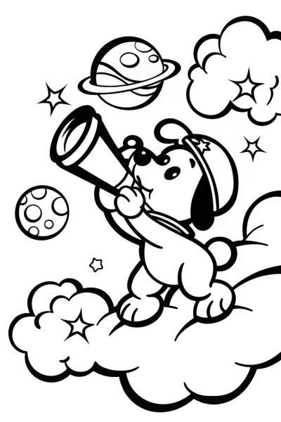 Puppy stargazer in a cosmic wonderland