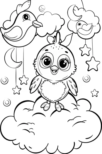 Chick’s Dreamy Cloud Adventure Coloring Page