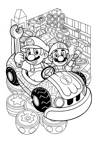 Mario and Luigi Karting Adventure Coloring Page