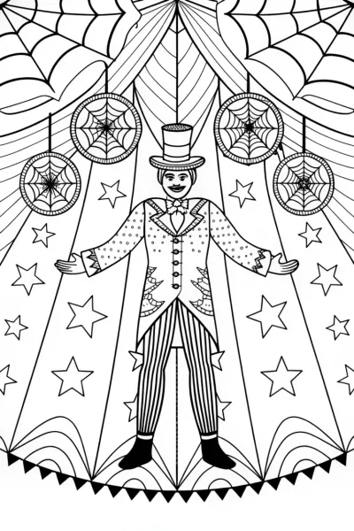 Spider ringmaster in cosmic circus