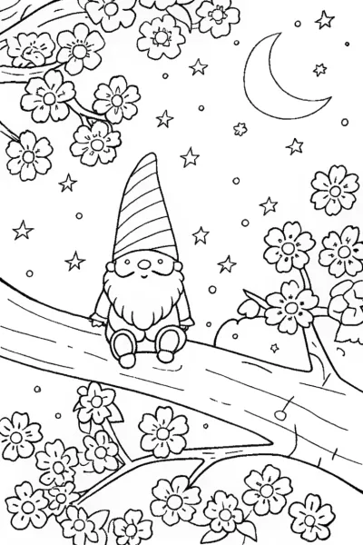 Gnome Stargazing Under the Cherry Blossom Tree