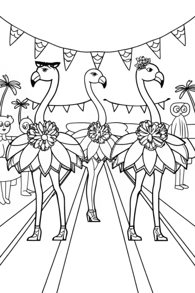 Flamingo Fashion Show Extravaganza Coloring Page