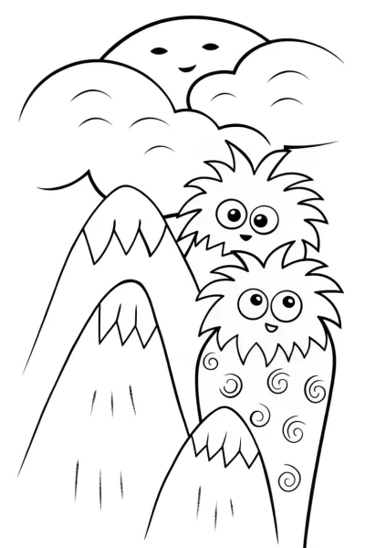 Monster Mountain Adventure Coloring Page