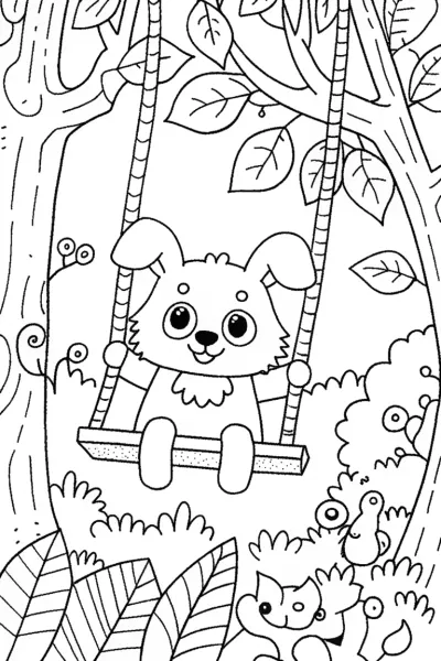 Puppy on a Swing in the Enchanted Park