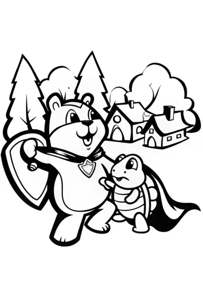 Superhero Pets in Action Coloring Page