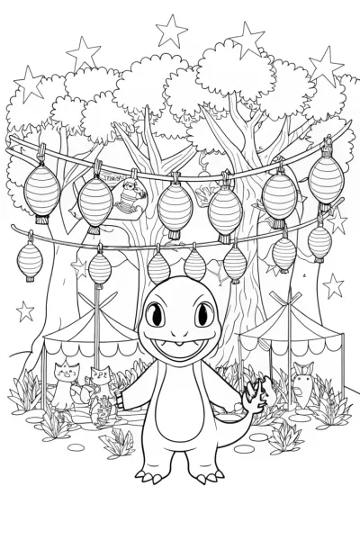 Charmander’s Festival of Fire Coloring Page