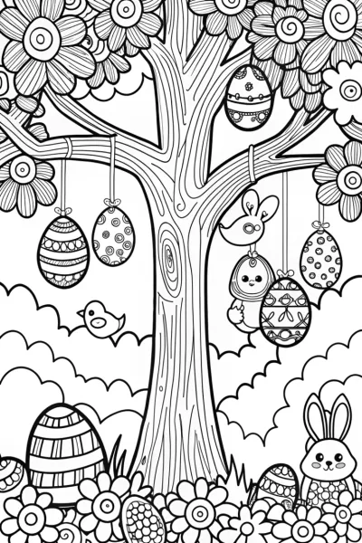 Easter Egg Wish Tree Coloring Page