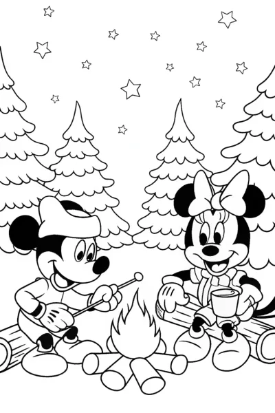 Mickey Mouse Holiday Bonfire Coloring Page