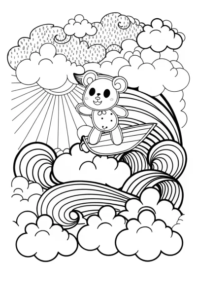 Pompompurin surfing on clouds