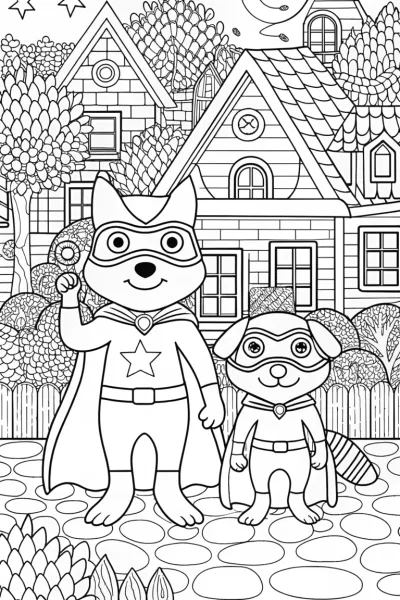 Super Hero Paws Unite Coloring Page
