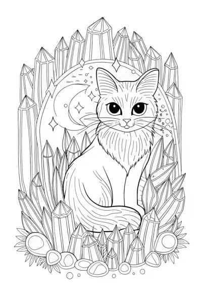 Crystal the cat in a crystal cave