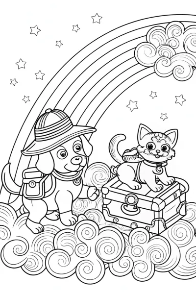 Rainbow Explorers: Puppy and Kitten Coloring Page