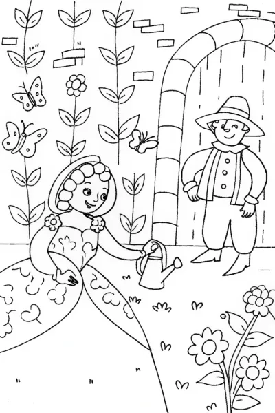 Princess and the Gardener’s Secret Coloring Page
