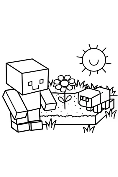 Minecraft Garden Adventure with Steve and a Sheep