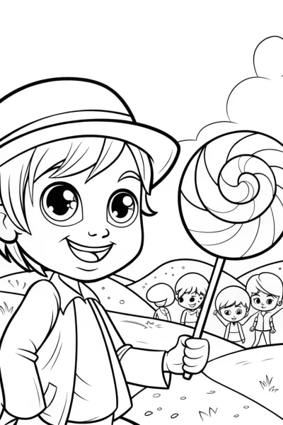 JJ’s Adventure in a Whimsical Candy Land Coloring Page