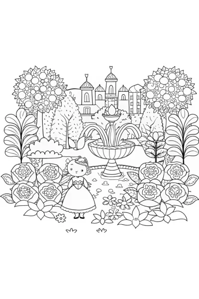 Hello Kitty’s Royal Garden Adventure Coloring Page