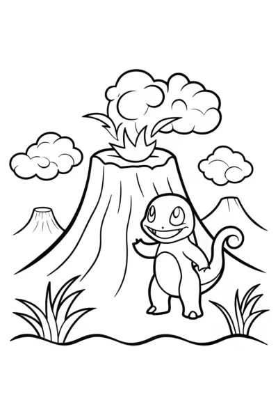 Charmander at the Fiery Cliff Edge Coloring Page