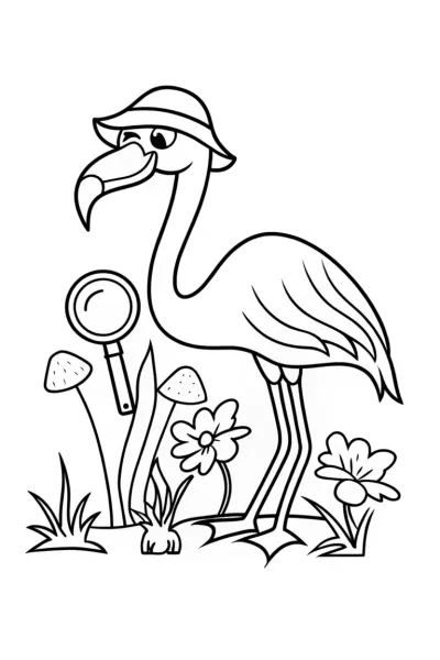 Curious Flamingo Explorer Coloring Page