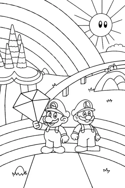 Mario and Luigi’s Treasure Map Quest Coloring Page