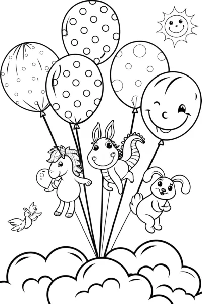 Rainbow Friends’ Balloon Adventure Coloring Page