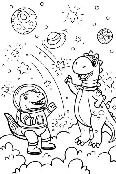 Dino Space Explorers Coloring Page
