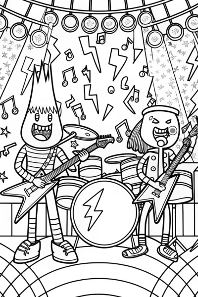 Lightning Bolt Rock Band Coloring Page