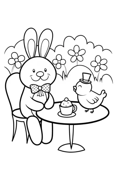 Easter Garden Tea Party with Bunny and Chick