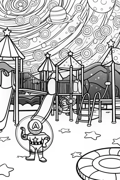 Captain America in a Galactic Playground Coloring Page