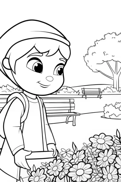 Banban solving puzzles in a garden