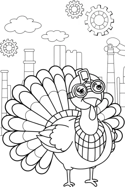 Turkey exploring a steampunk city