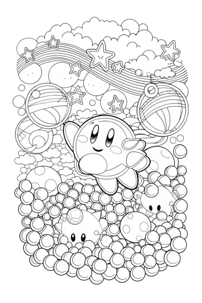 Kirby’s Celestial Bubble Adventure Coloring Page