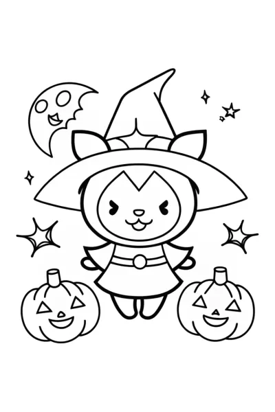 Kuromi’s Spooky Halloween Adventure Coloring Page