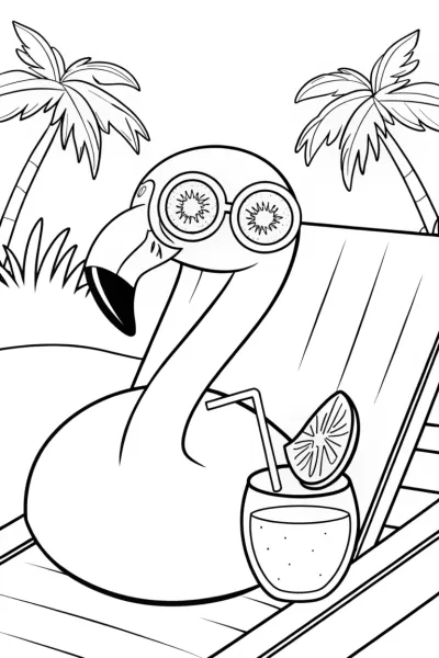 Flamingo Spa Day Coloring Page