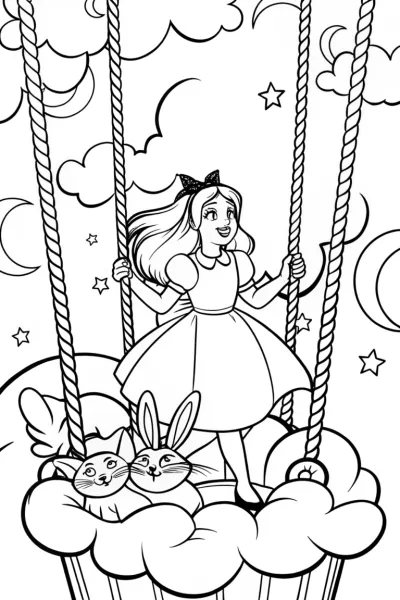 Alice’s Cloud Carousel Coloring Page